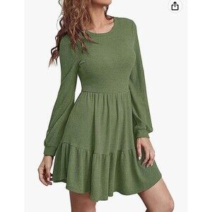 Hotwy Womens Medium Dress Tunic Layered Tiered Thermal Sage Green Babydoll NEW